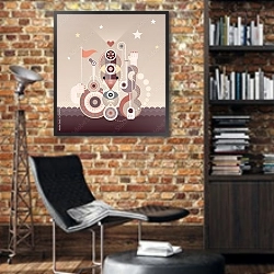 «Абстрактная художественная композиция 1» в интерьере кабинета в стиле лофт с кирпичными стенами