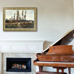 «Пейзаж близ Барбизона, Франция» в интерьере классической гостиной над камином