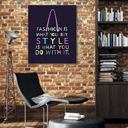 «Женская сумка с цитатой» в интерьере кабинета в стиле лофт с кирпичными стенами