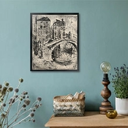 «Venetian Canal and Bridges» в интерьере в стиле ретро с бирюзовыми стенами