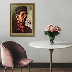 «Портрет крестьянина с трубкой» в интерьере в классическом стиле над креслом