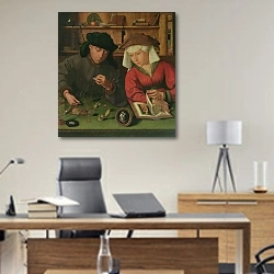 «The Money Lender and his Wife, 1514» в интерьере кабинета директора над столом