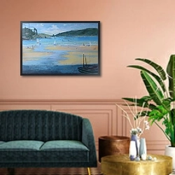 «South Sands, blue striped sail» в интерьере классической гостиной над диваном