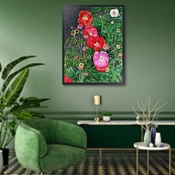 «Poppies 1» в интерьере гостиной в зеленых тонах