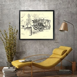 «Gezicht in het museum te Volendam met een koetsje.» в интерьере в стиле лофт с желтым креслом