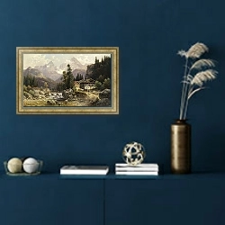 «Alpenlandschaft mit Mühlengebäude» в интерьере в классическом стиле в синих тонах