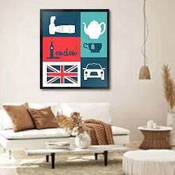 «Лондон, символы Англии 3» в интерьере светлой гостиной в стиле ретро