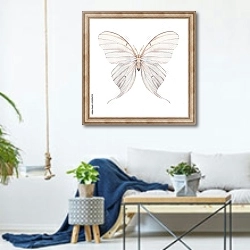 «Акварельная бледная бабочка» в интерьере гостиной в скандинавском стиле над диваном