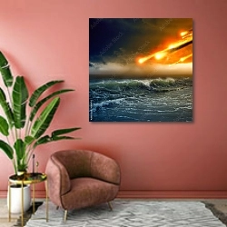 «Астероиды, падающие в океан» в интерьере современной гостиной в розовых тонах