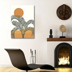 «Загадка тропиков» в интерьере гостиной в этническом стиле над камином