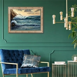 «Океанский берег 1» в интерьере в классическом стиле с зеленой стеной