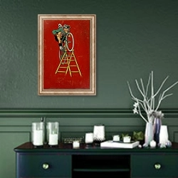 «Le grimpeur à l’échelle» в интерьере прихожей в зеленых тонах над комодом