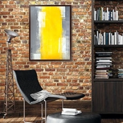 «Серо-жёлтая абстракция» в интерьере кабинета в стиле лофт с кирпичными стенами