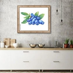 «Синие ягоды и листья жимолости» в интерьере современной кухни над раковиной
