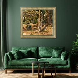 «Waldinneres» в интерьере зеленой гостиной над диваном