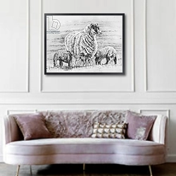 «Proud ewe, 2012,» в интерьере гостиной в классическом стиле над диваном