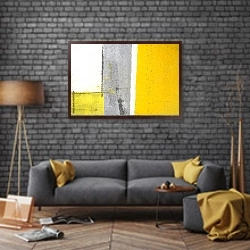 «Жёлто-серая геометрическая абстракция» в интерьере в стиле лофт над диваном