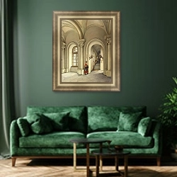 «Виды залов Зимнего дворца. Комендантский подъезд» в интерьере зеленой гостиной над диваном