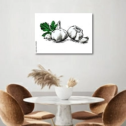 «Головки чеснока, гвоздика и свежая петрушка» в интерьере кухни над кофейным столиком