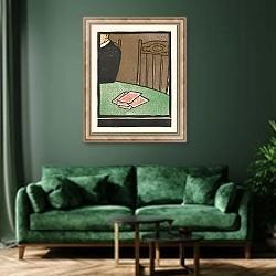 «Poker Rubaiyat» в интерьере зеленой гостиной над диваном