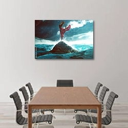 «Женщина танцует на скале в море» в интерьере конференц-зала над столом для переговоров