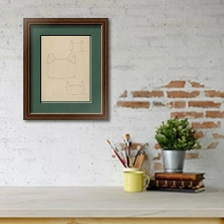 «Детский нагрудник» в интерьере кабинета с кирпичными стенами над письменным столом