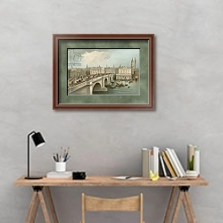 «London Bridge» в интерьере кабинета с серыми стенами над столом
