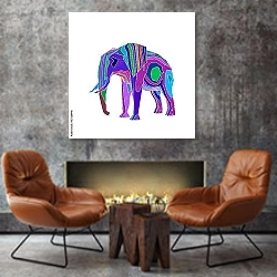 «Абстрактный красочный слон» в интерьере в стиле лофт с бетонной стеной над камином