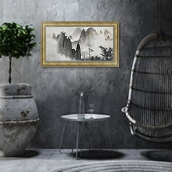 «Высокие горы, сосны и туман» в интерьере в этническом стиле в серых тонах