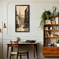 «Place Maubert, Rue du Haut-Pavé» в интерьере кабинета в стиле ретро над столом