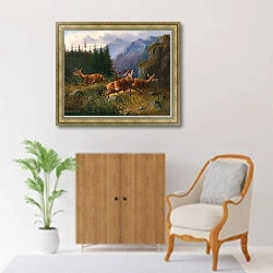 «Олени в горах» в интерьере в классическом стиле над комодом