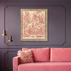 «Apotheosis of Franklin» в интерьере гостиной с розовым диваном