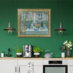 «Маленький столик» в интерьере кухни с зелеными стенами