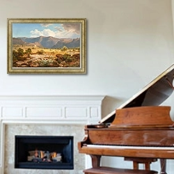 «Voralpenlandschaft mit einer Kapelle und Hirtenstaffage» в интерьере классической гостиной над камином