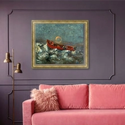 «The Red Boat, 1905» в интерьере гостиной с розовым диваном