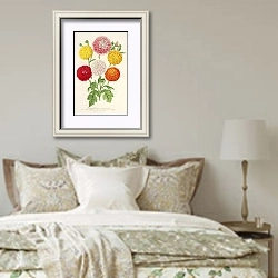 «Chrysanthèmes nains et précoces» в интерьере спальни в стиле прованс над кроватью