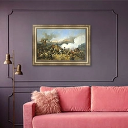 «Штурм крепости Нотебург 11 октября 1702 года. 1846» в интерьере гостиной с розовым диваном