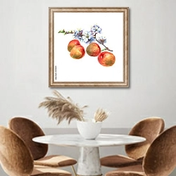 «Абрикосовая цветущая ветка с 4 плодами» в интерьере кухни над кофейным столиком