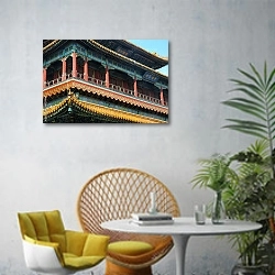 «Храм Ламы» в интерьере современной гостиной с желтым креслом
