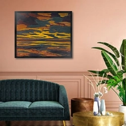 «Зеленая вспышка на море» в интерьере классической гостиной над диваном