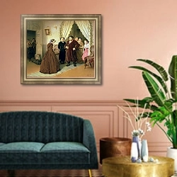 «The Governess Arriving at the Merchant's House, 1866» в интерьере классической гостиной над диваном
