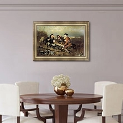 «Охотники на привале. 1871» в интерьере столовой в классическом стиле
