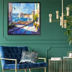 «Colors of Antibes» в интерьере в классическом стиле с зеленой стеной