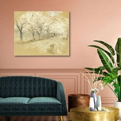 «Весенний пейзаж» в интерьере классической гостиной над диваном