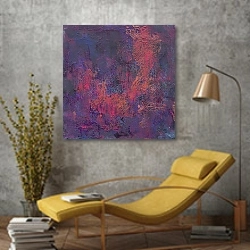 «Розово-фиолетовая абстракция» в интерьере в стиле лофт с желтым креслом