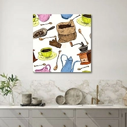 «Кофейный набор, паттерн» в интерьере кухни в серых тонах