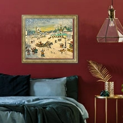 «Городская площадь» в интерьере спальни с акцентной стеной