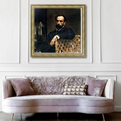 «Portrait of the artist Isaak Ilyich Levitan, 1893 1» в интерьере гостиной в классическом стиле над диваном