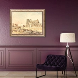 «Notre Dame, Paris, from the Left Bank» в интерьере в классическом стиле в фиолетовых тонах