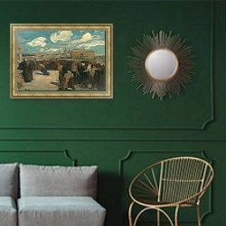 «Худшие условия в Бретани» в интерьере классической гостиной с зеленой стеной над диваном